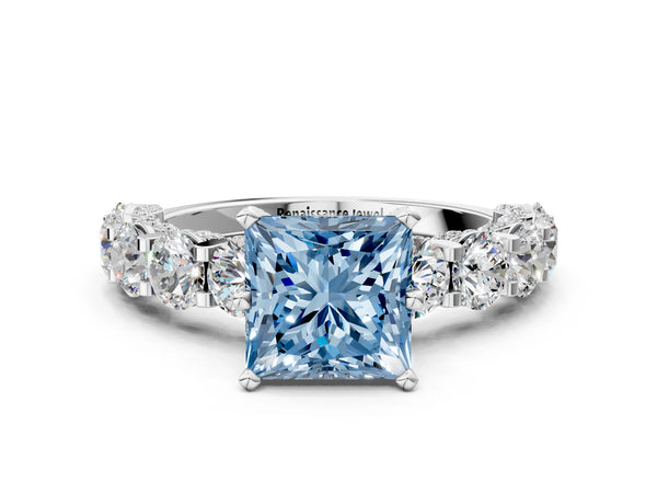 White gold Round Diamond Side Stone Engagement Ring with Six-Prong Setting
