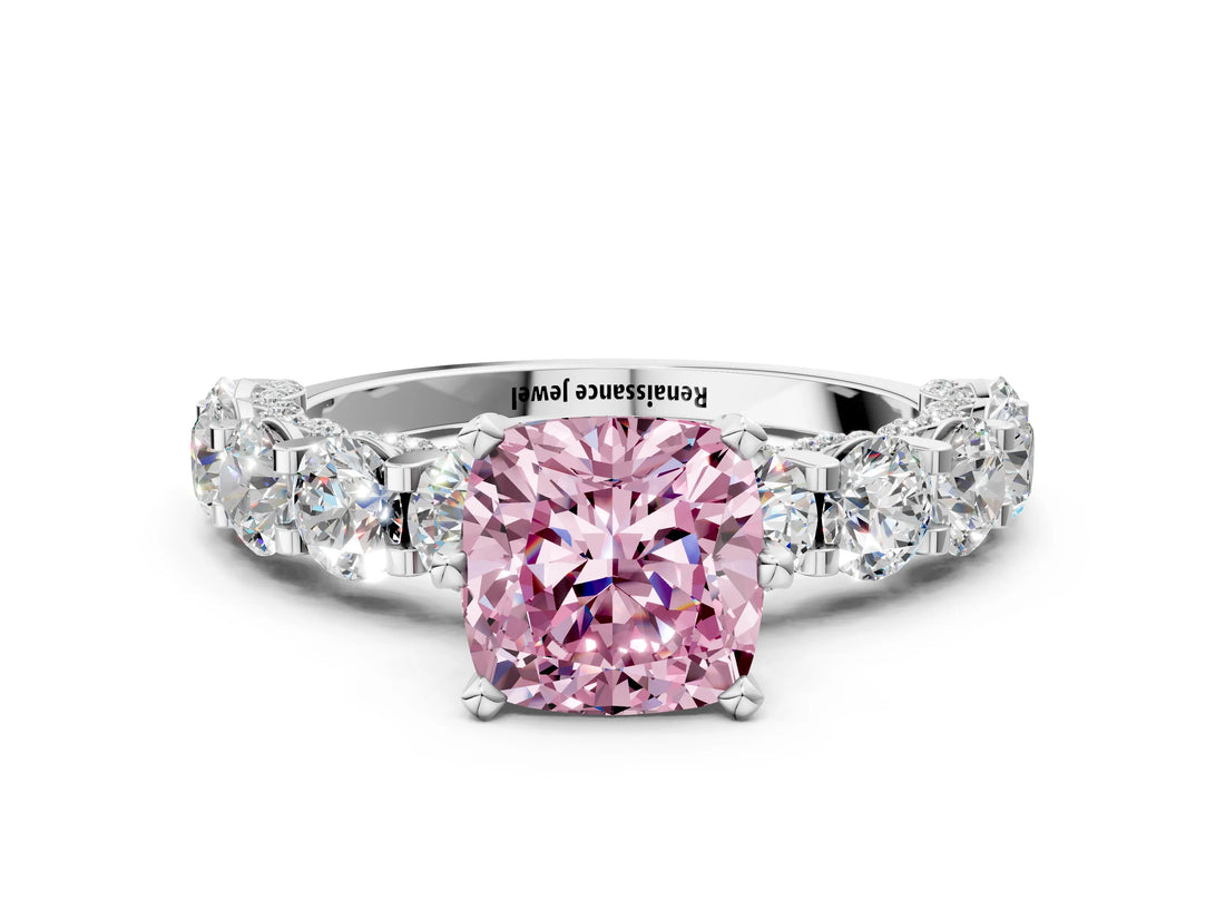 White gold Round Diamond Side Stone Engagement Ring with Six-Prong Setting_18