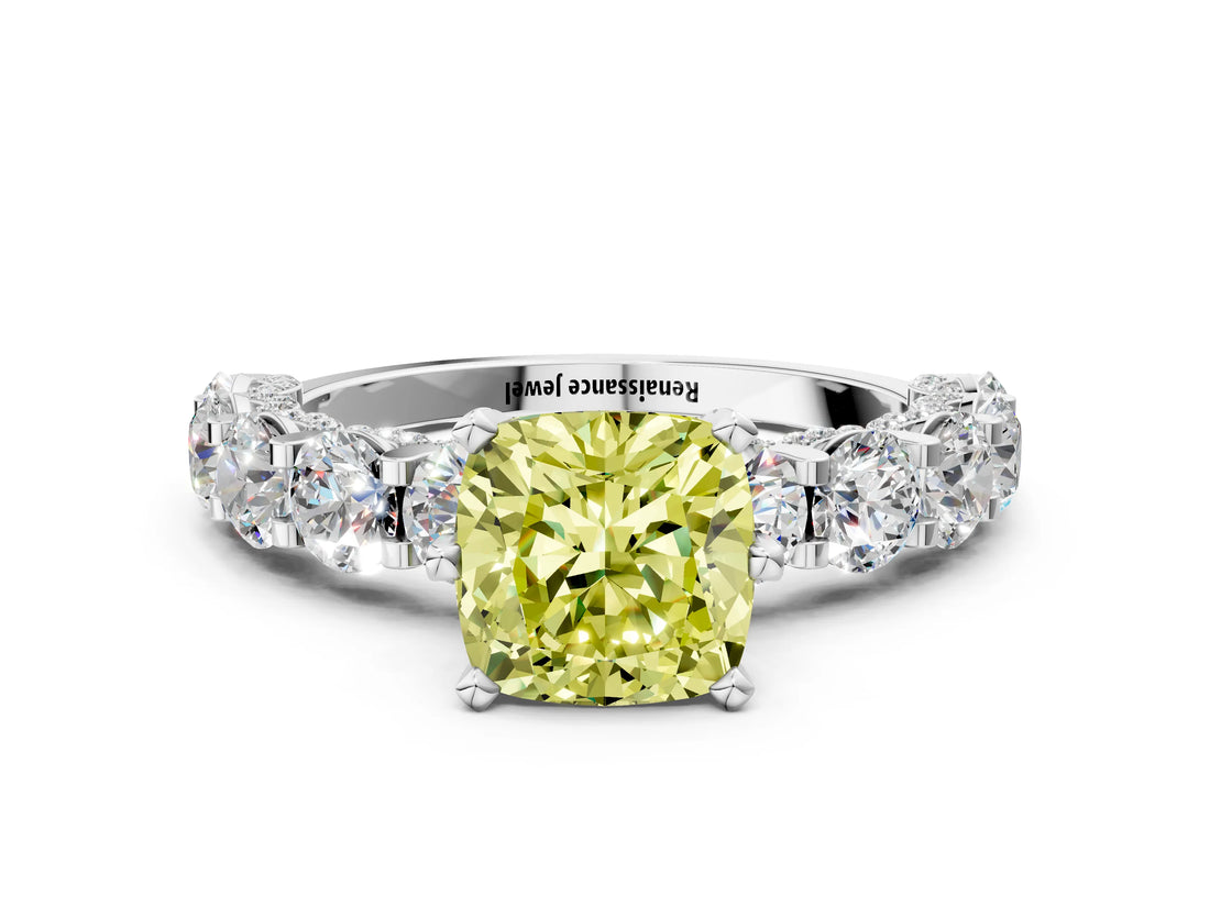 White gold Round Diamond Side Stone Engagement Ring with Six-Prong Setting_18