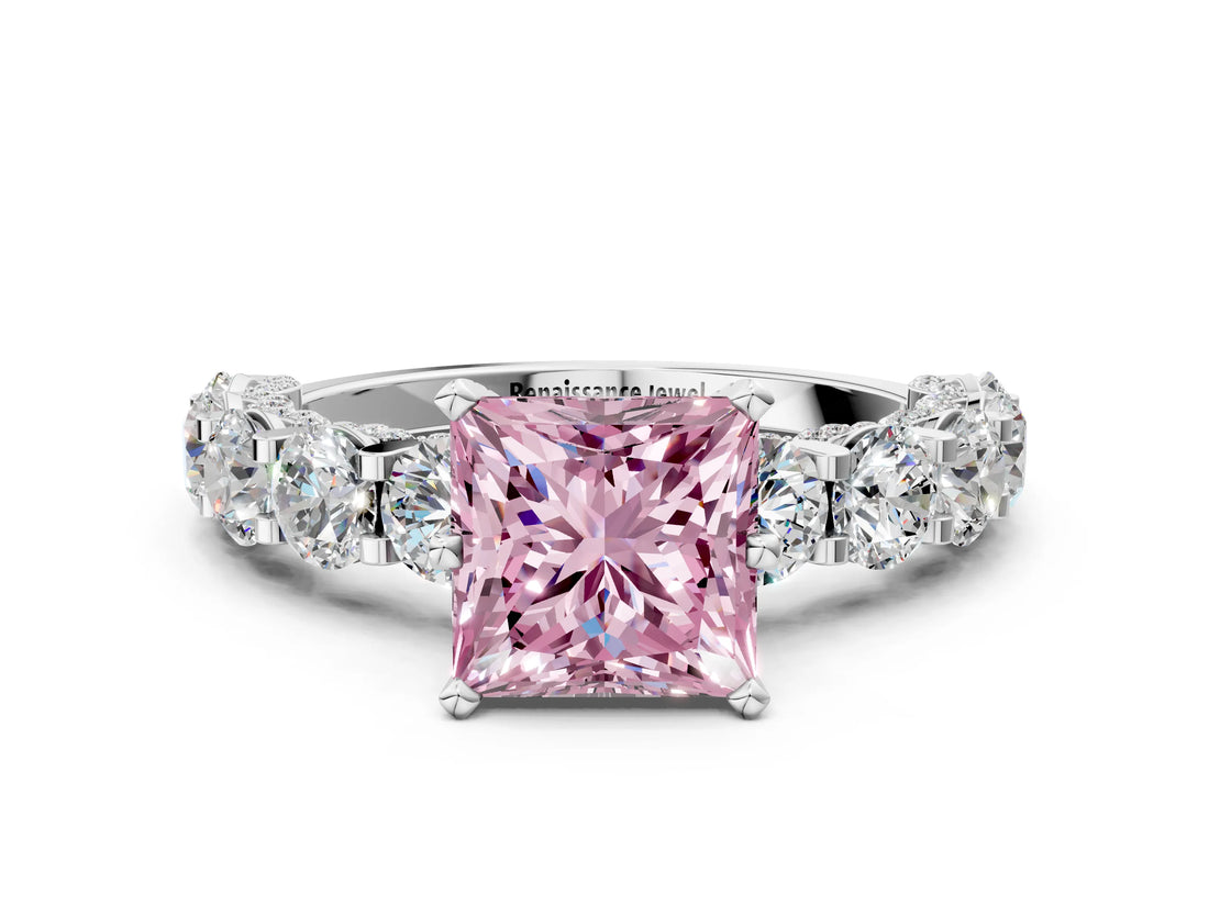 White gold Round Diamond Side Stone Engagement Ring with Six-Prong Setting_18