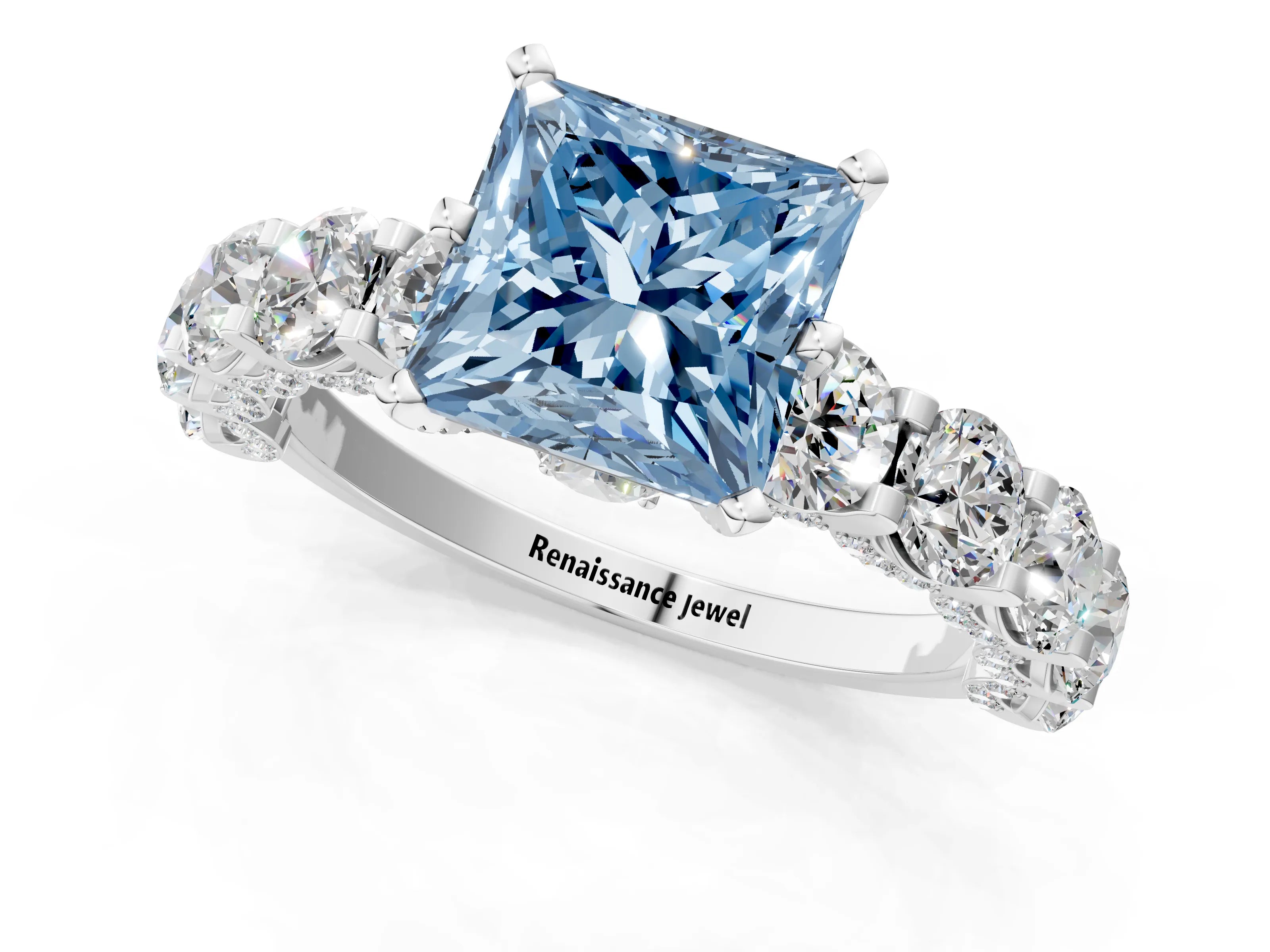 White gold Round Diamond Side Stone Engagement Ring with Six-Prong Setting_19