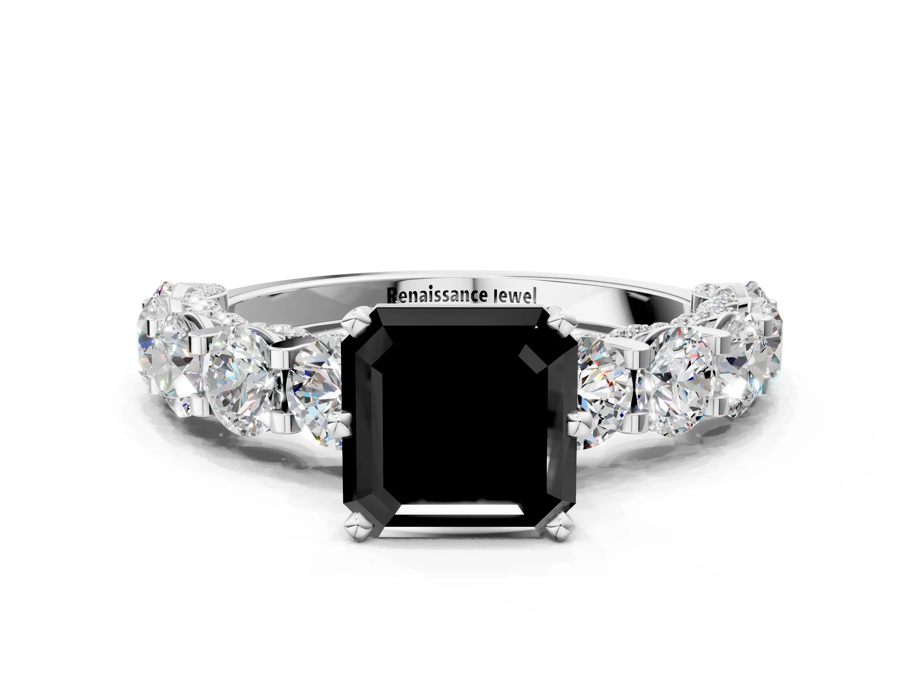 White gold Round Diamond Side Stone Engagement Ring with Six-Prong Setting