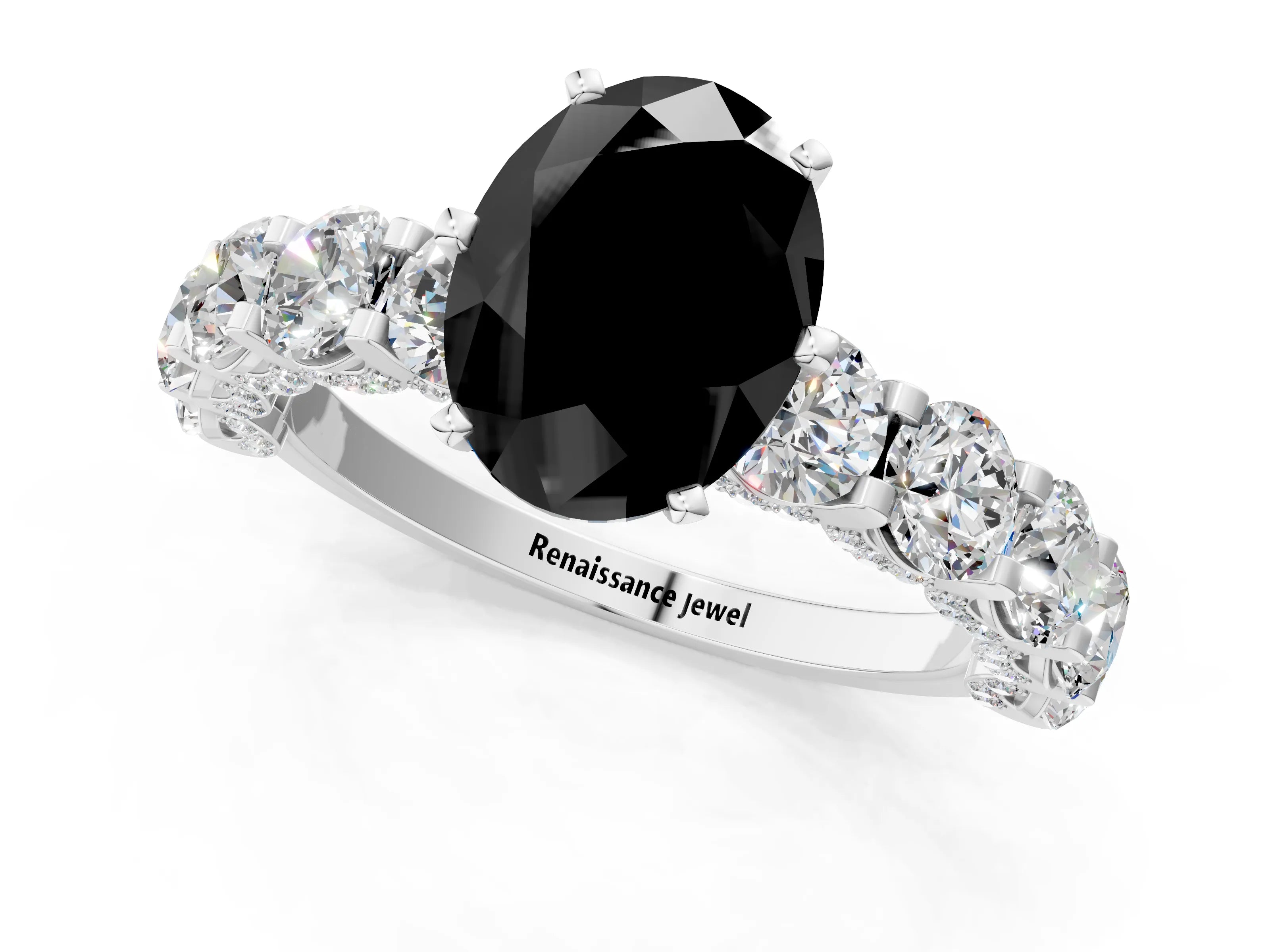 White gold Round Diamond Side Stone Engagement Ring with Six-Prong Setting_1