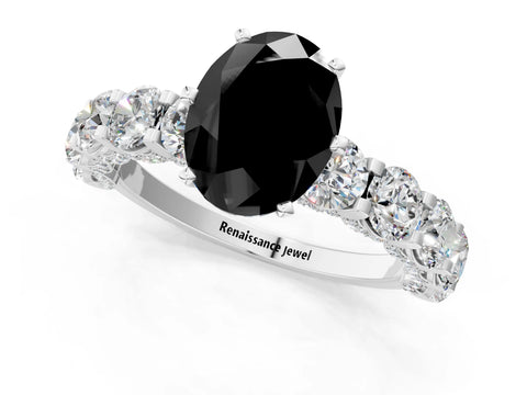White gold Round Diamond Side Stone Engagement Ring with Six-Prong Setting_1