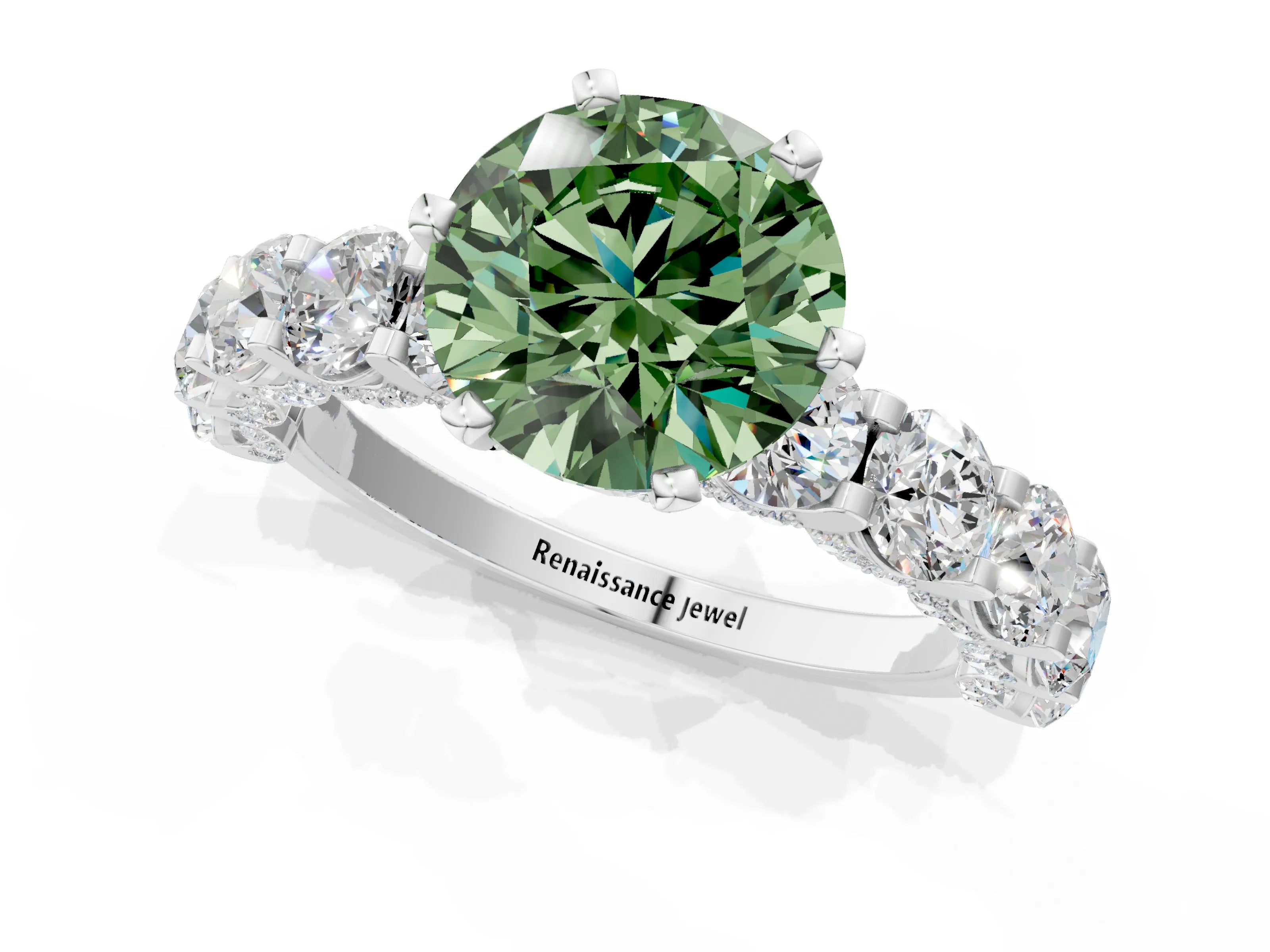 White gold Round Diamond Side Stone Engagement Ring with Six-Prong Setting_1