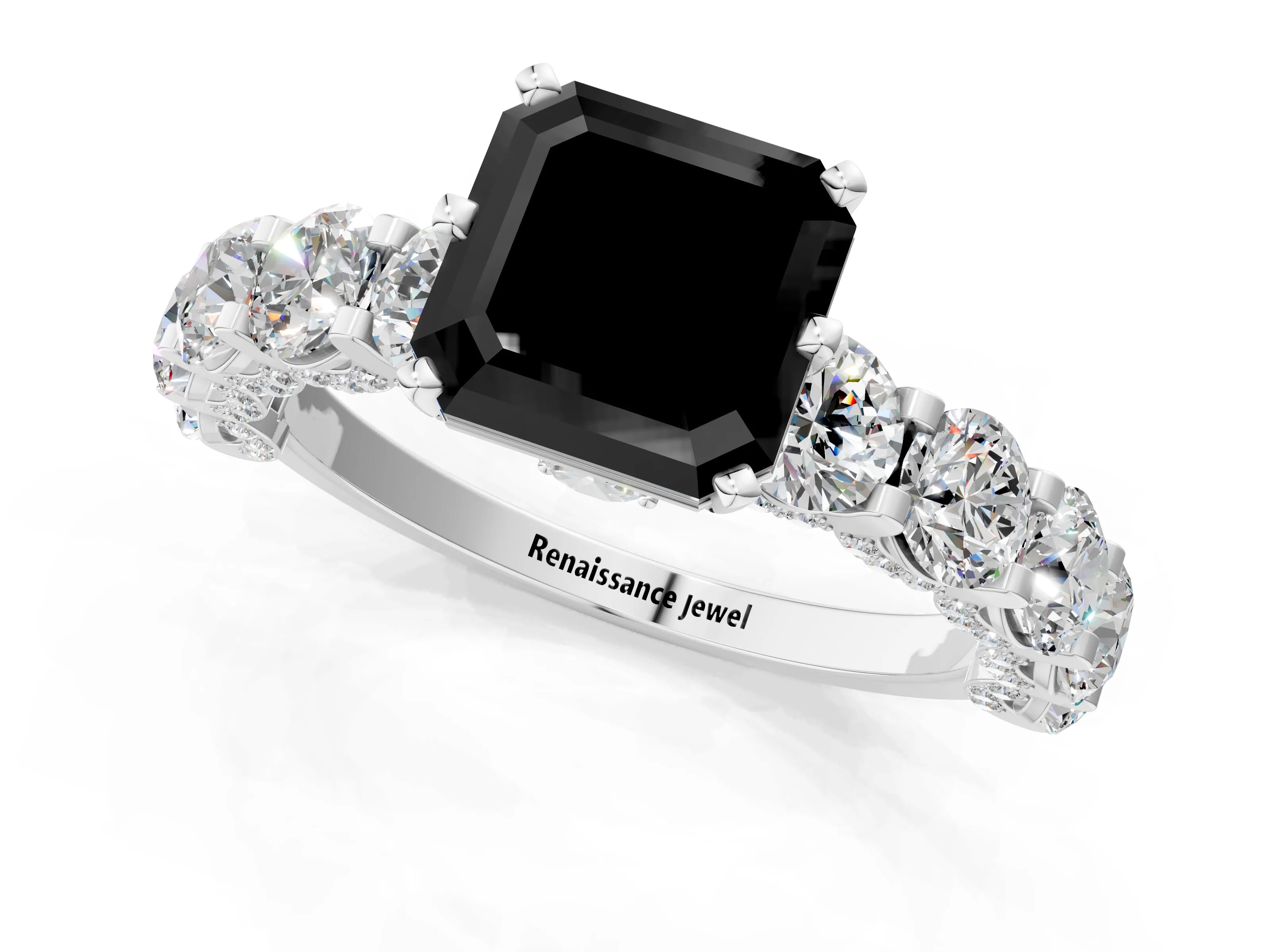 White gold Round Diamond Side Stone Engagement Ring with Six-Prong Setting_1