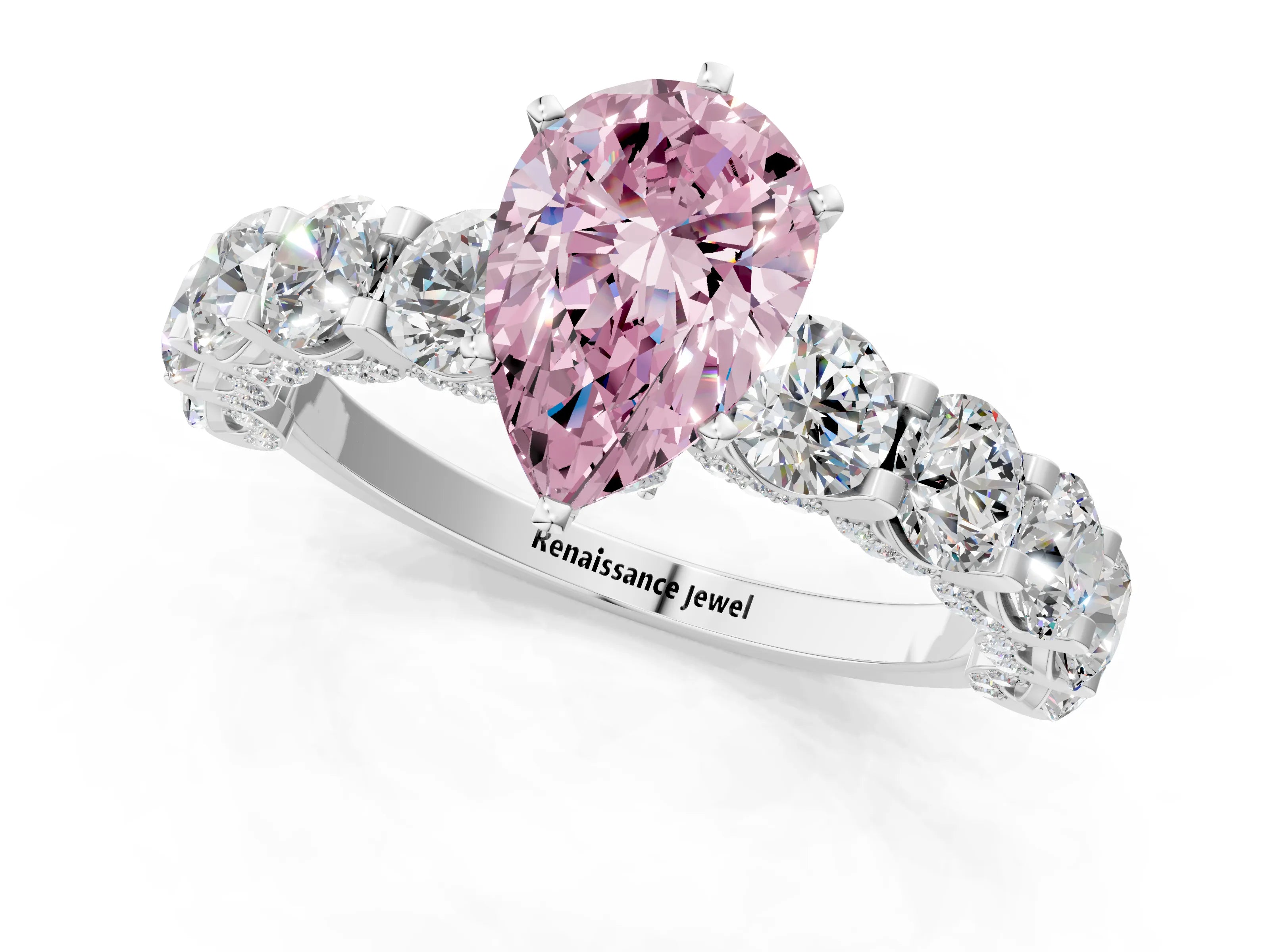White gold Round Diamond Side Stone Engagement Ring with Six-Prong Setting_1