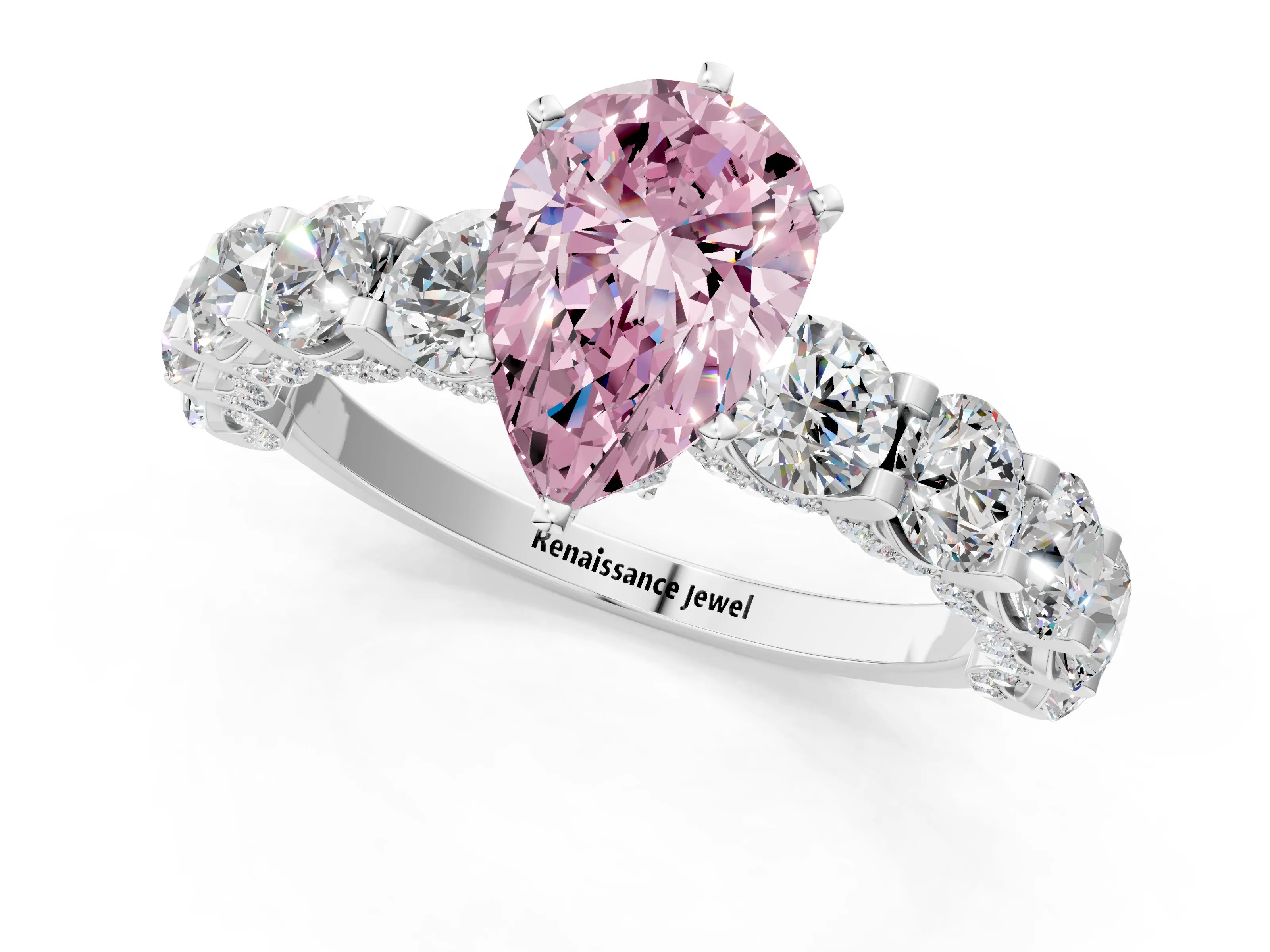 White gold Round Diamond Side Stone Engagement Ring with Six-Prong Setting_1