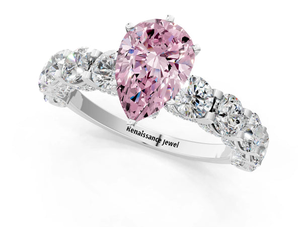 White gold Round Diamond Side Stone Engagement Ring with Six-Prong Setting