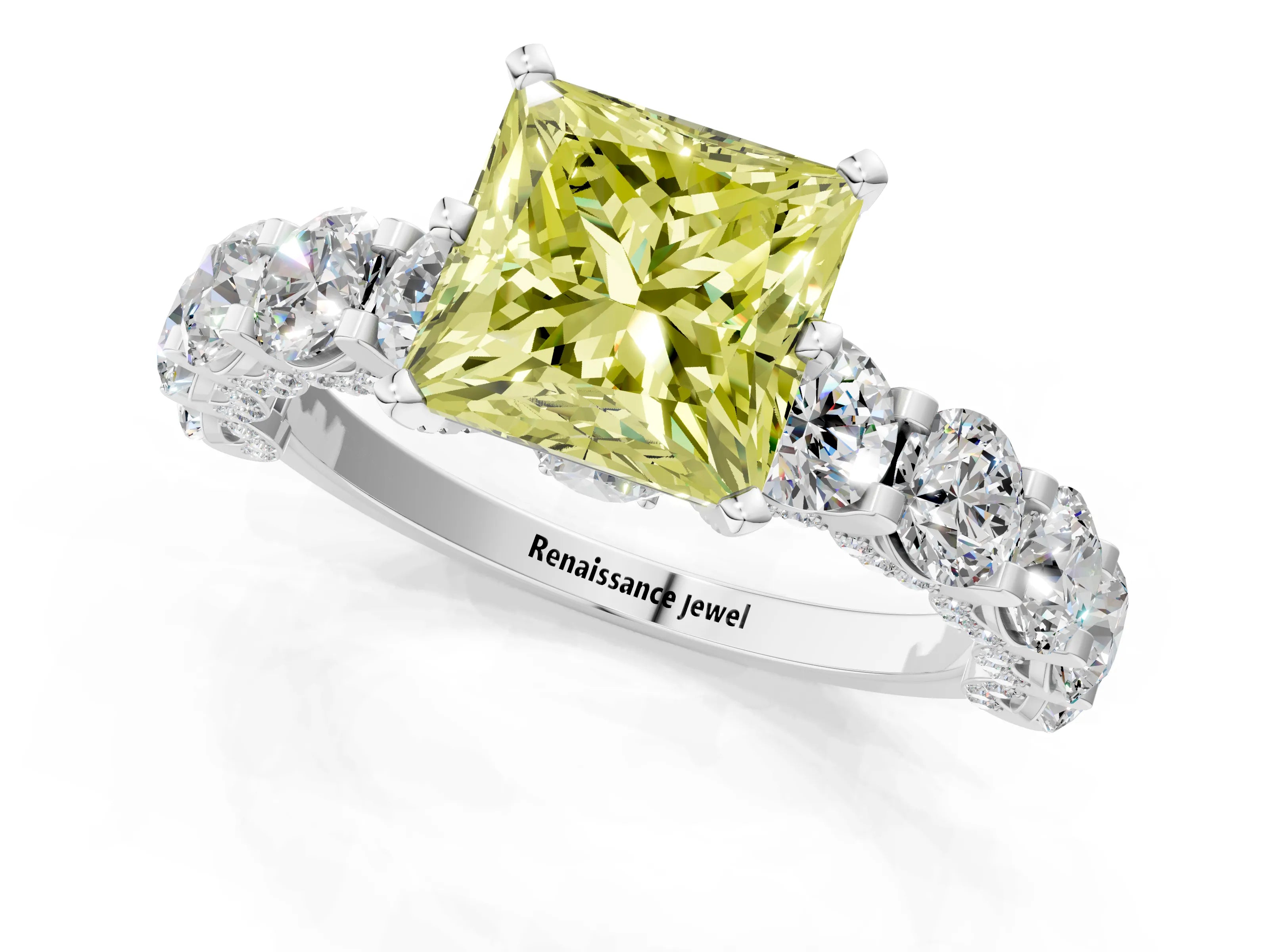 White gold Round Diamond Side Stone Engagement Ring with Six-Prong Setting_1