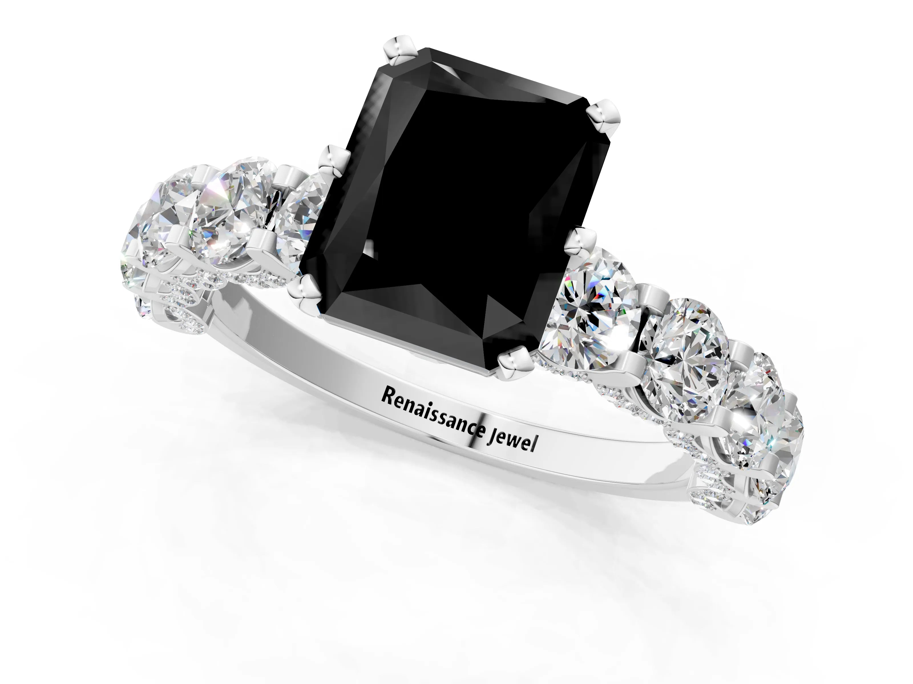White gold Round Diamond Side Stone Engagement Ring with Six-Prong Setting_1