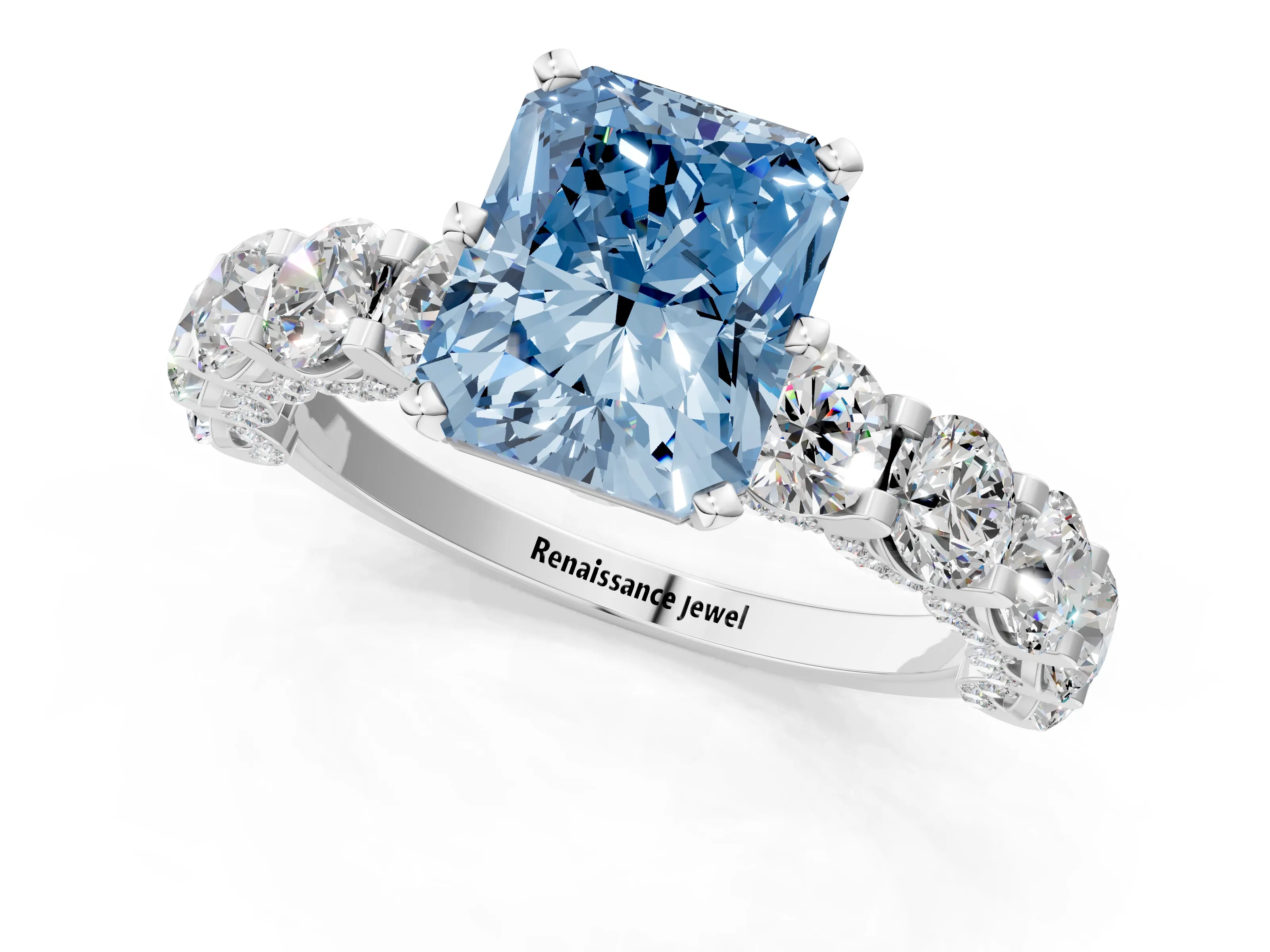 White gold Round Diamond Side Stone Engagement Ring with Six-Prong Setting_1
