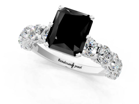 White gold Round Diamond Side Stone Engagement Ring with Six-Prong Setting_1