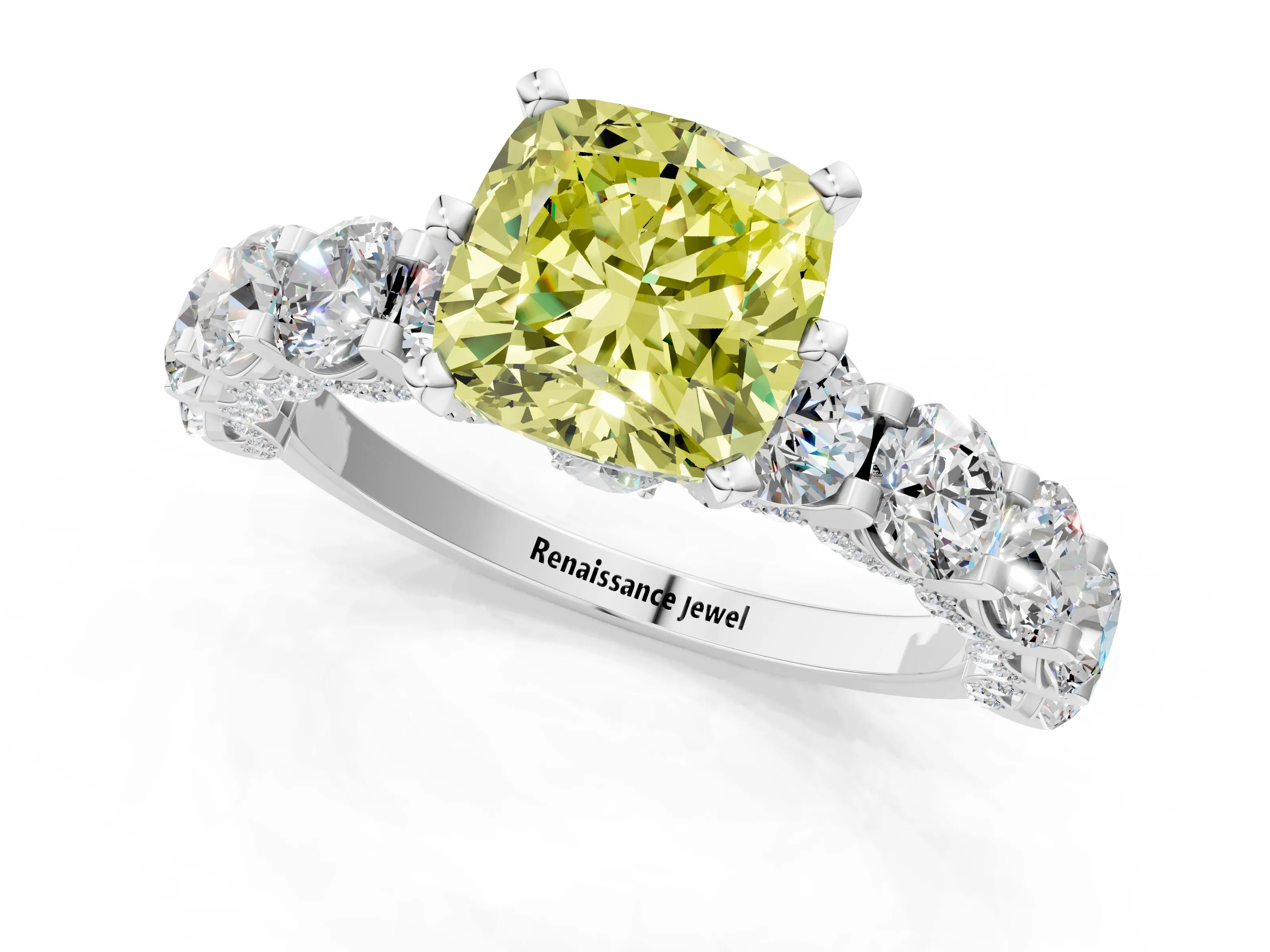 White gold Round Diamond Side Stone Engagement Ring with Six-Prong Setting_1