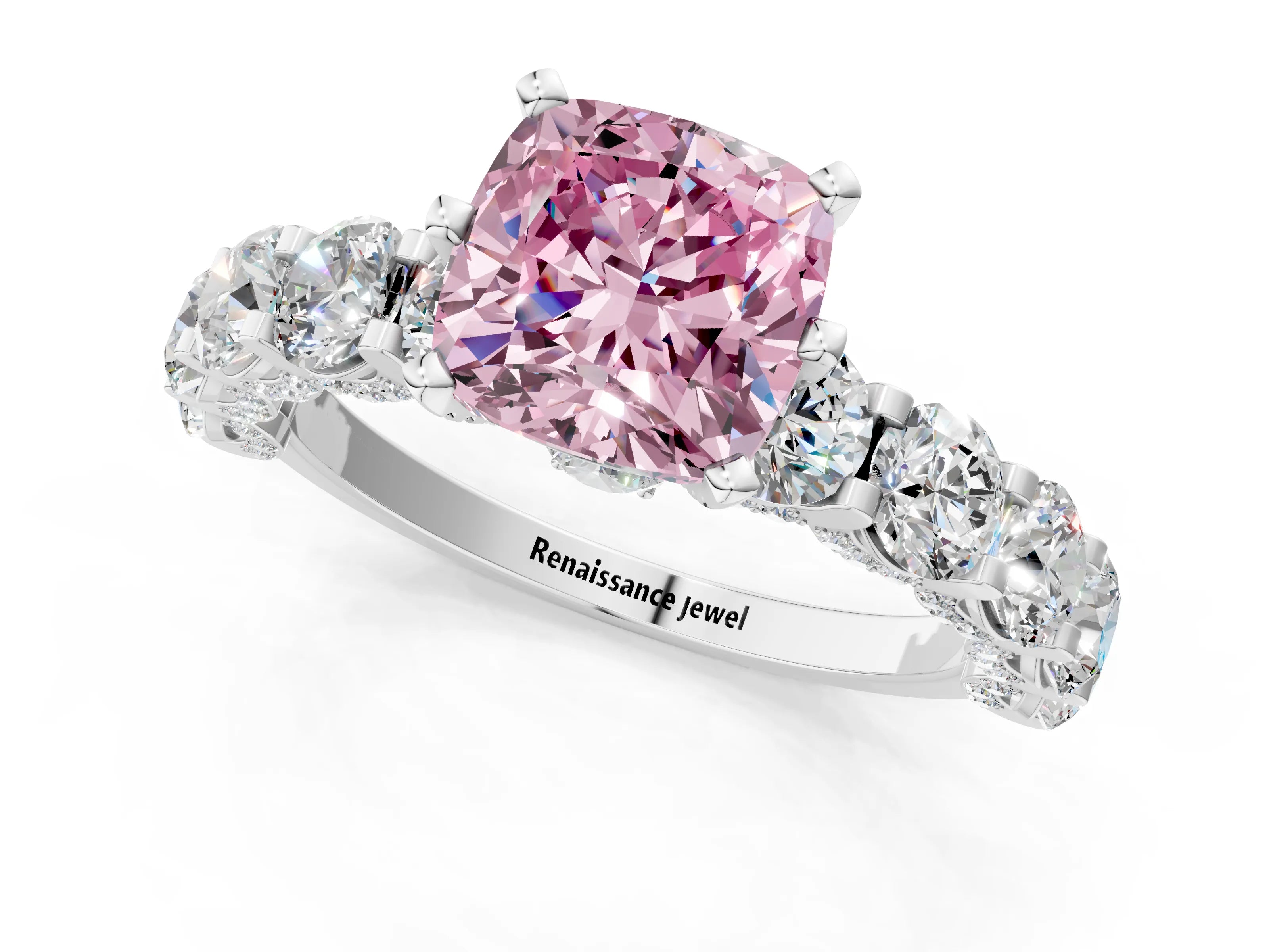 White gold Round Diamond Side Stone Engagement Ring with Six-Prong Setting_1