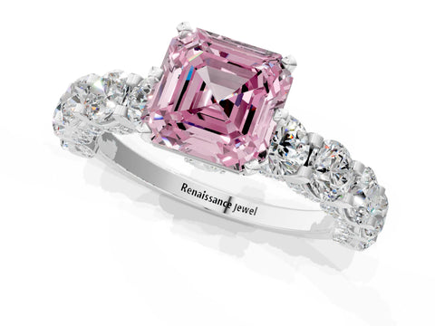 White gold Round Diamond Side Stone Engagement Ring with Six-Prong Setting_1