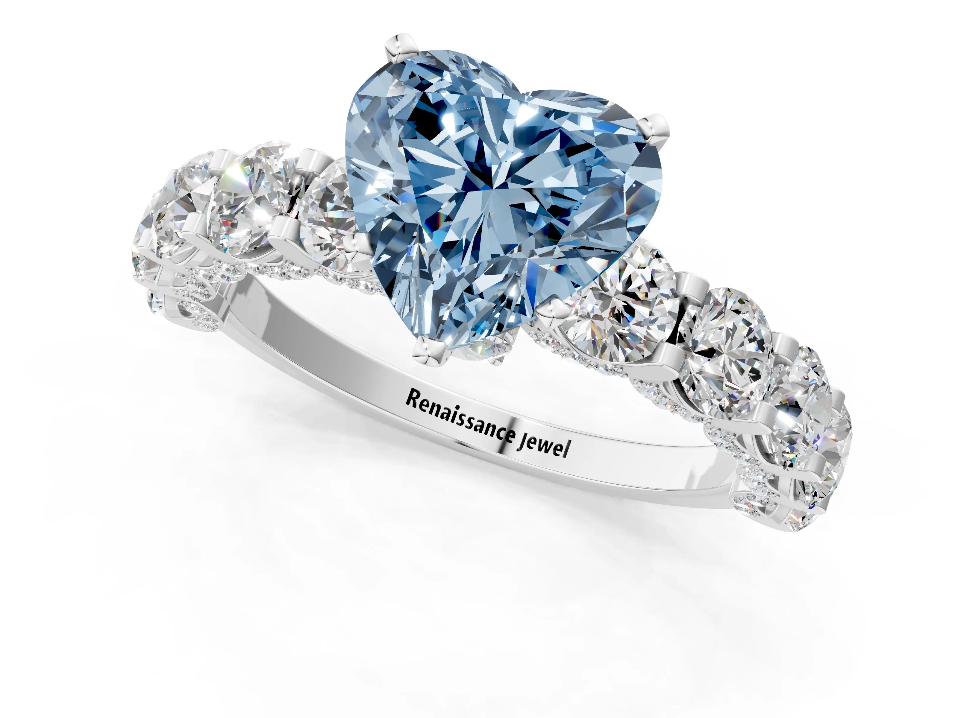 White gold Round Diamond Side Stone Engagement Ring with Six-Prong Setting_1