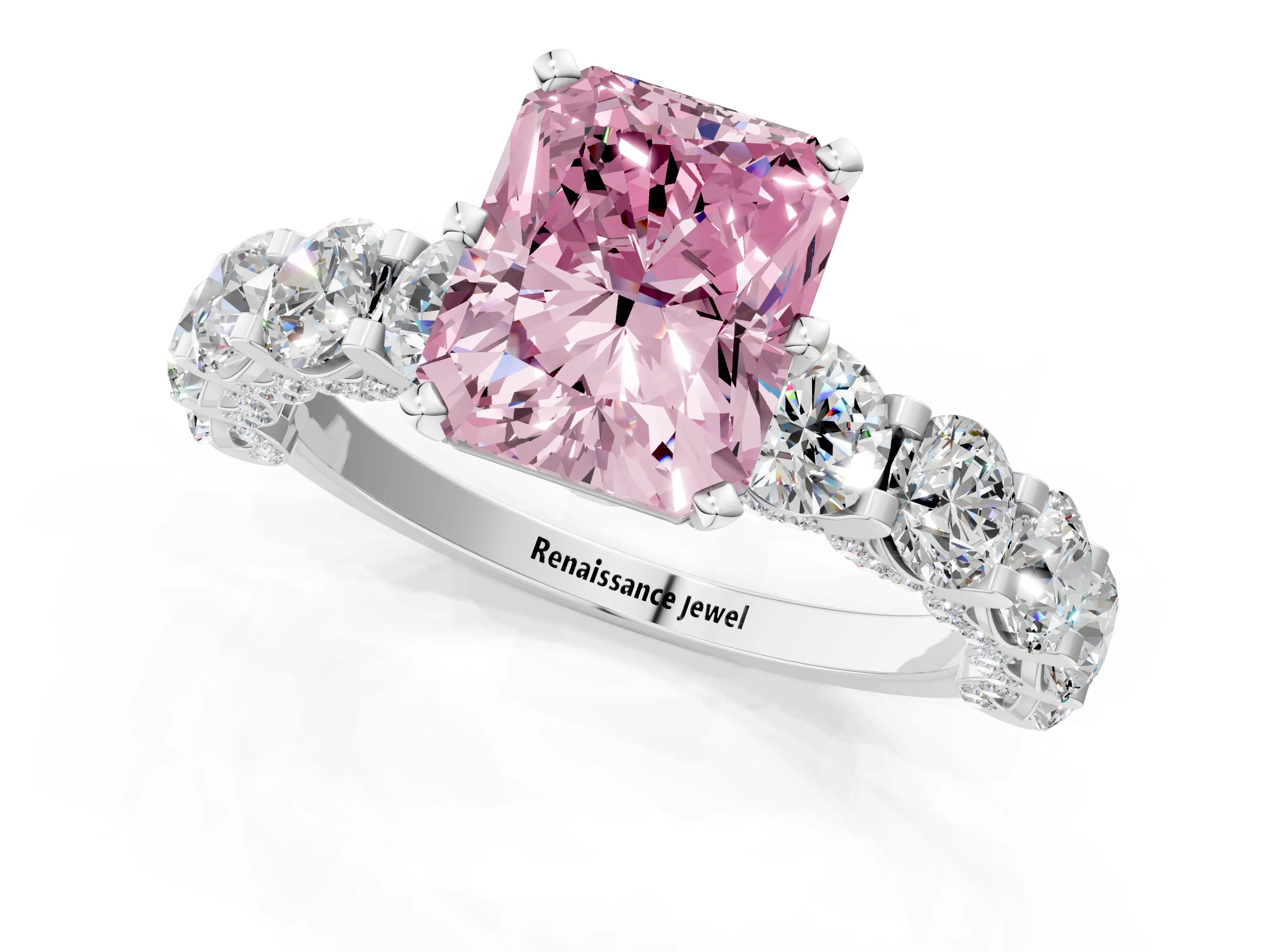 White gold Round Diamond Side Stone Engagement Ring with Six-Prong Setting_1