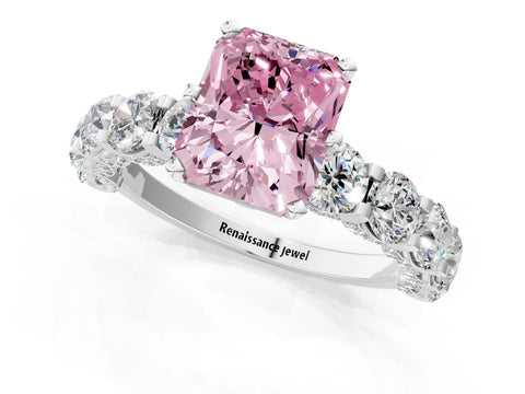White gold Round Diamond Side Stone Engagement Ring with Six-Prong Setting_1