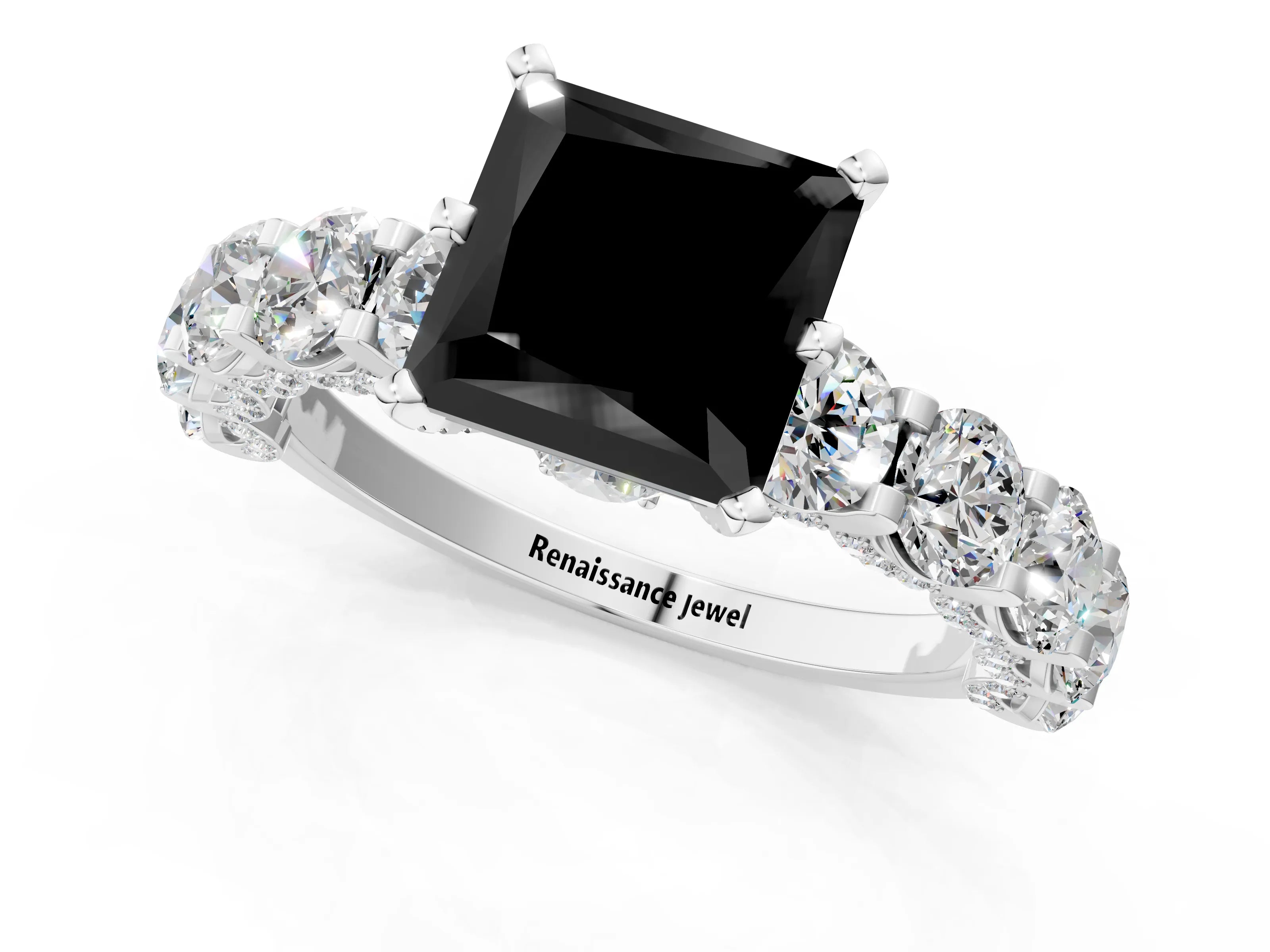 White gold Round Diamond Side Stone Engagement Ring with Six-Prong Setting_1