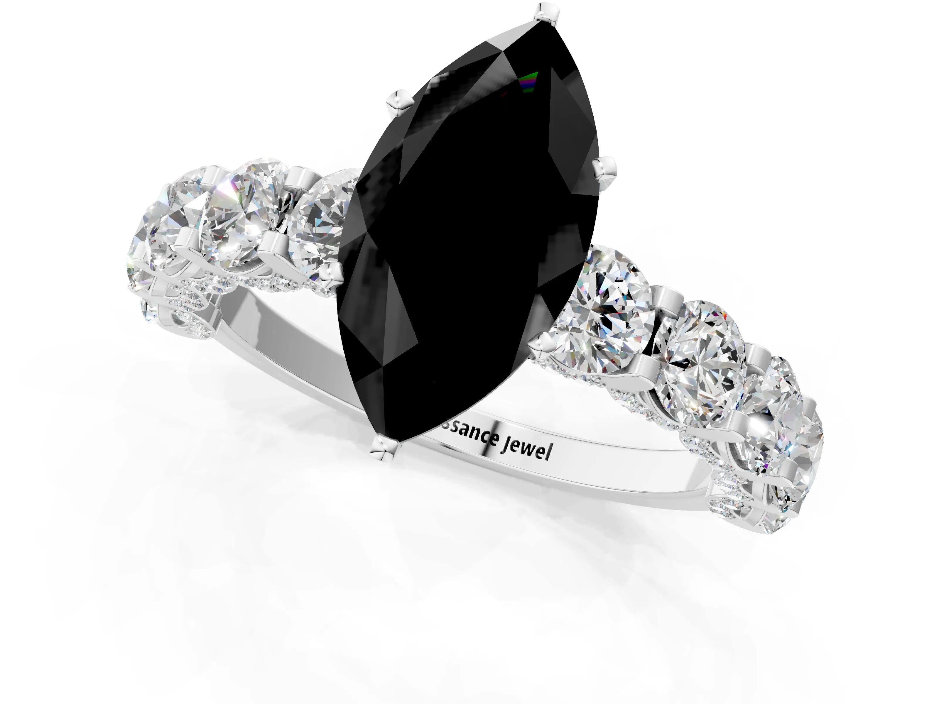 White gold Round Diamond Side Stone Engagement Ring with Six-Prong Setting_1