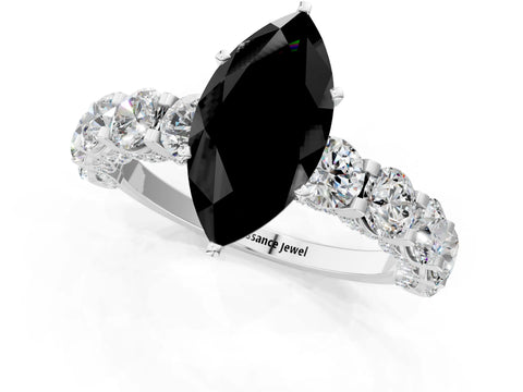 White gold Round Diamond Side Stone Engagement Ring with Six-Prong Setting_1