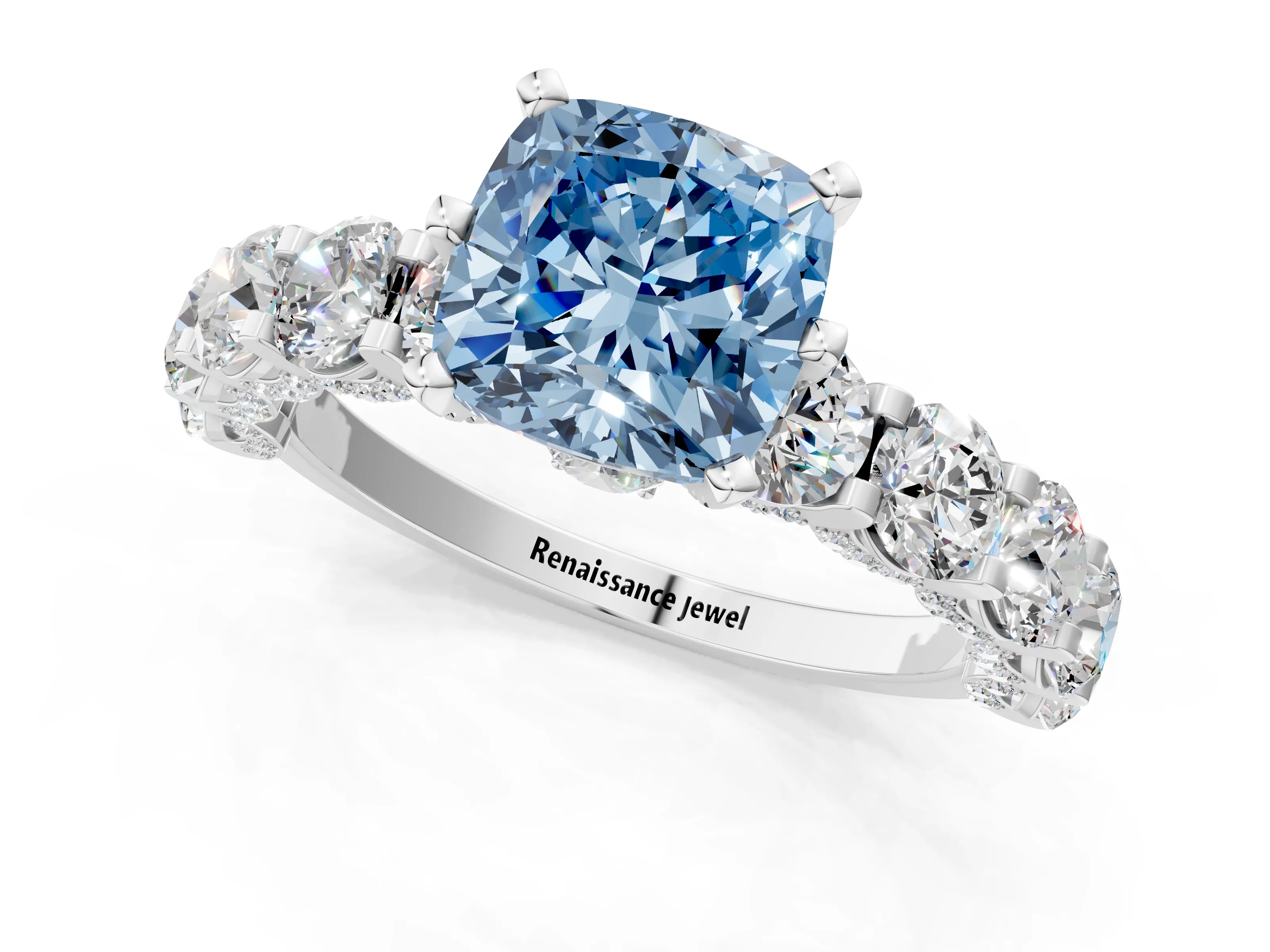 White gold Round Diamond Side Stone Engagement Ring with Six-Prong Setting_1