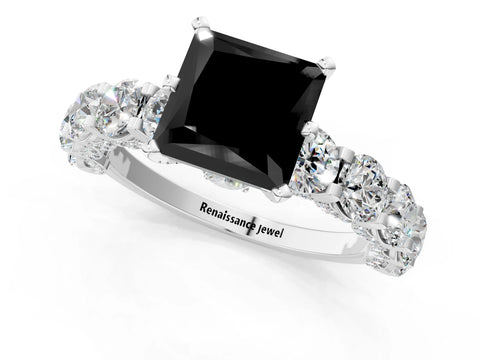 White gold Round Diamond Side Stone Engagement Ring with Six-Prong Setting_1