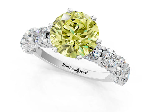 White gold Round Diamond Side Stone Engagement Ring with Six-Prong Setting_1
