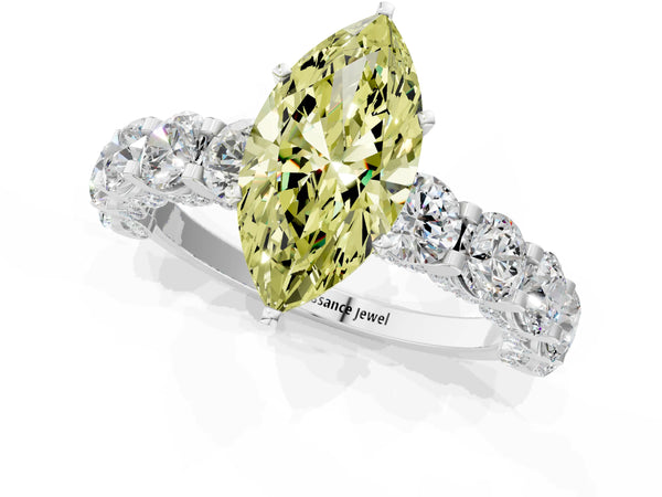 White gold Round Diamond Side Stone Engagement Ring with Six-Prong Setting