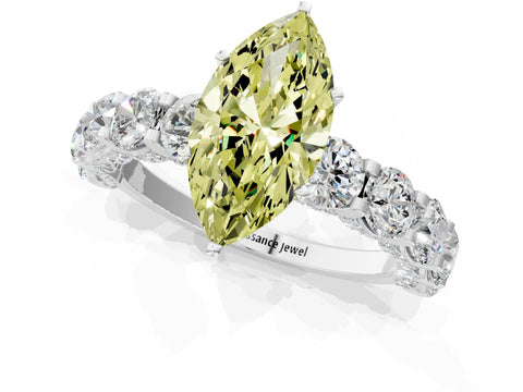 White gold Round Diamond Side Stone Engagement Ring with Six-Prong Setting_1