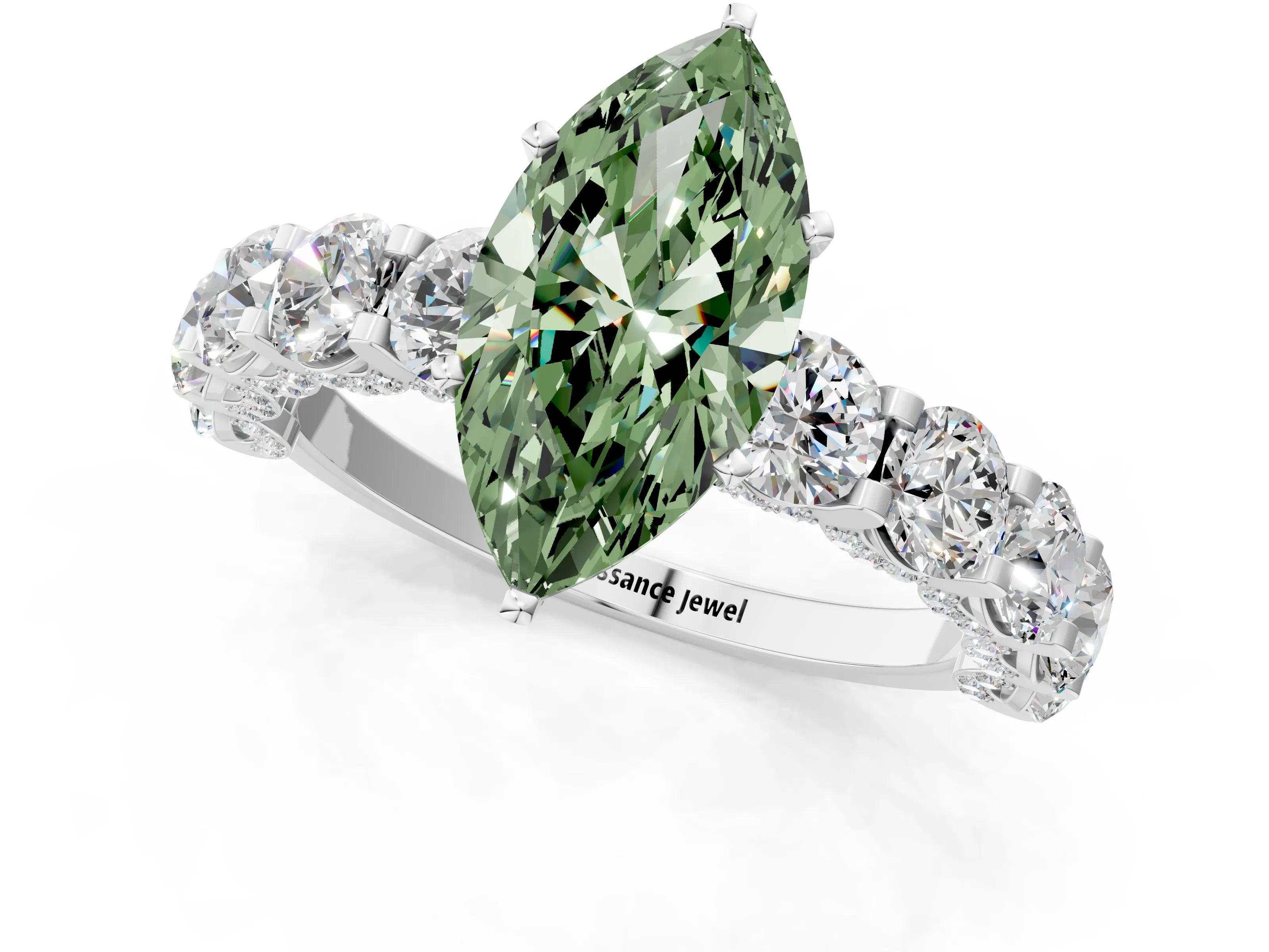 White gold Round Diamond Side Stone Engagement Ring with Six-Prong Setting_1