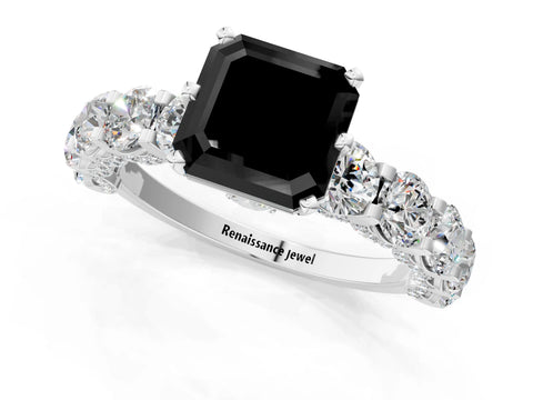 White gold Round Diamond Side Stone Engagement Ring with Six-Prong Setting_1