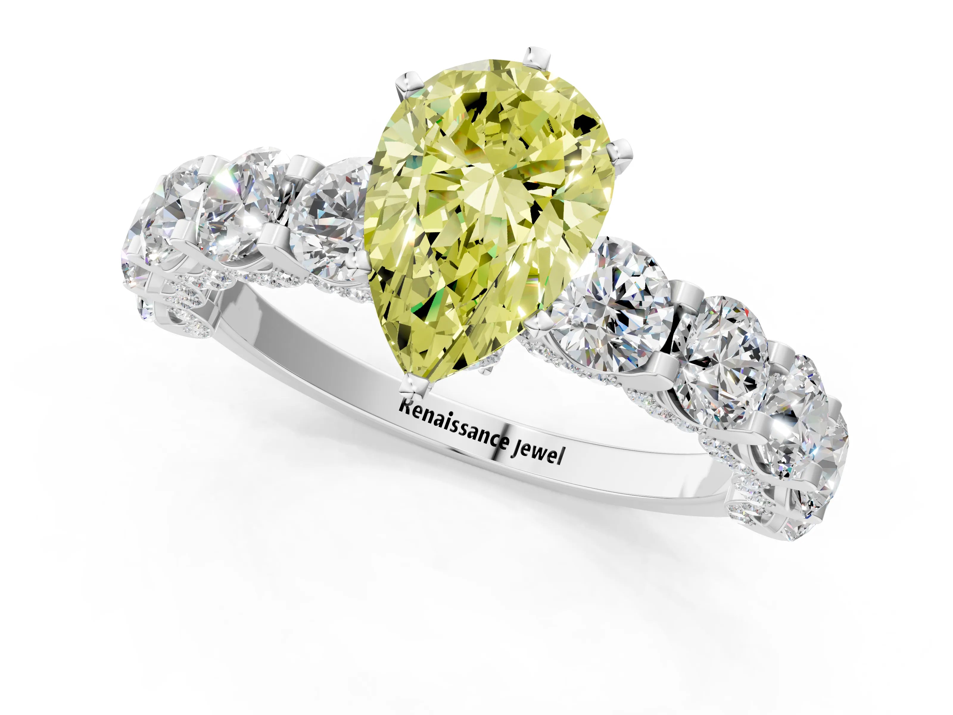 White gold Round Diamond Side Stone Engagement Ring with Six-Prong Setting_1
