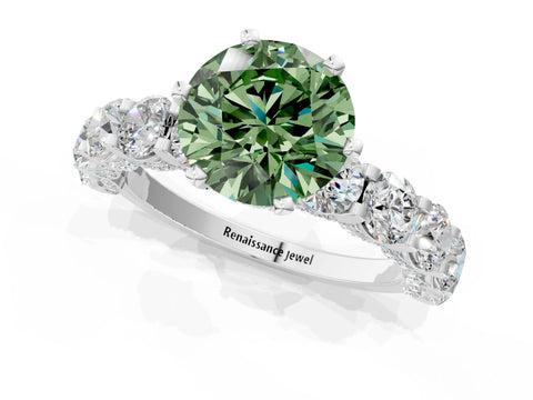 White gold Round Diamond Side Stone Engagement Ring with Six-Prong Setting_1