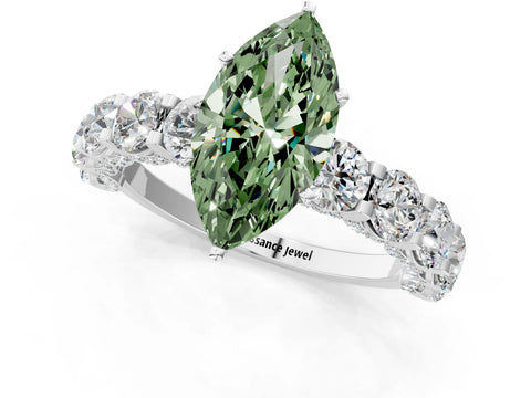 White gold Round Diamond Side Stone Engagement Ring with Six-Prong Setting_1