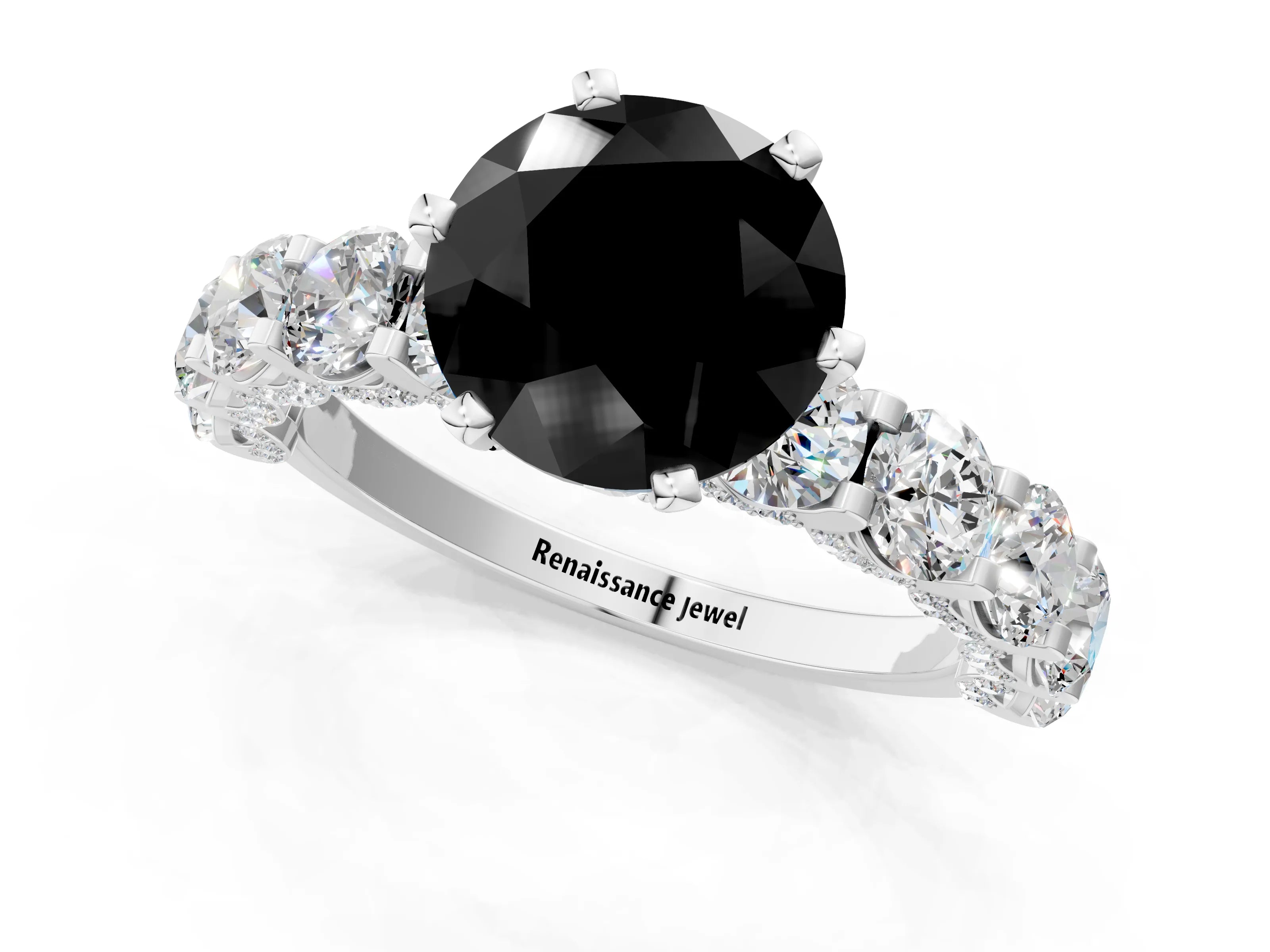 White gold Round Diamond Side Stone Engagement Ring with Six-Prong Setting_1