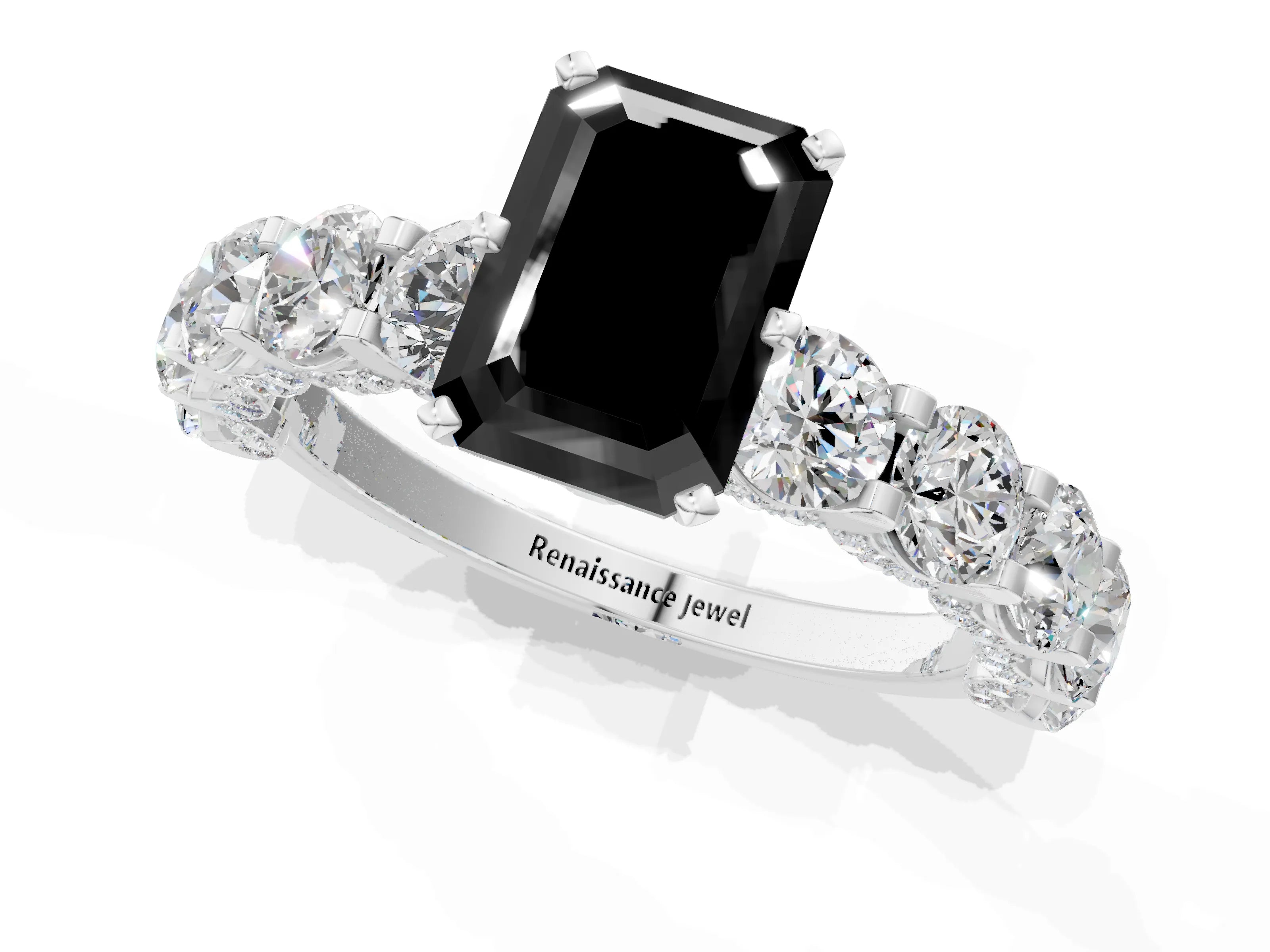 White gold Round Diamond Side Stone Engagement Ring with Six-Prong Setting_1