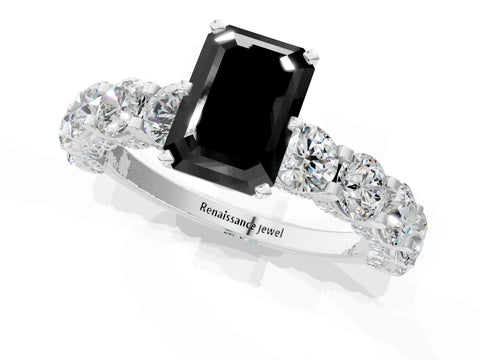 White gold Round Diamond Side Stone Engagement Ring with Six-Prong Setting_1