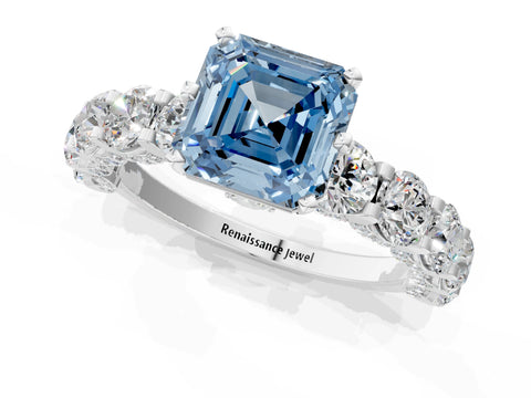 White gold Round Diamond Side Stone Engagement Ring with Six-Prong Setting_1