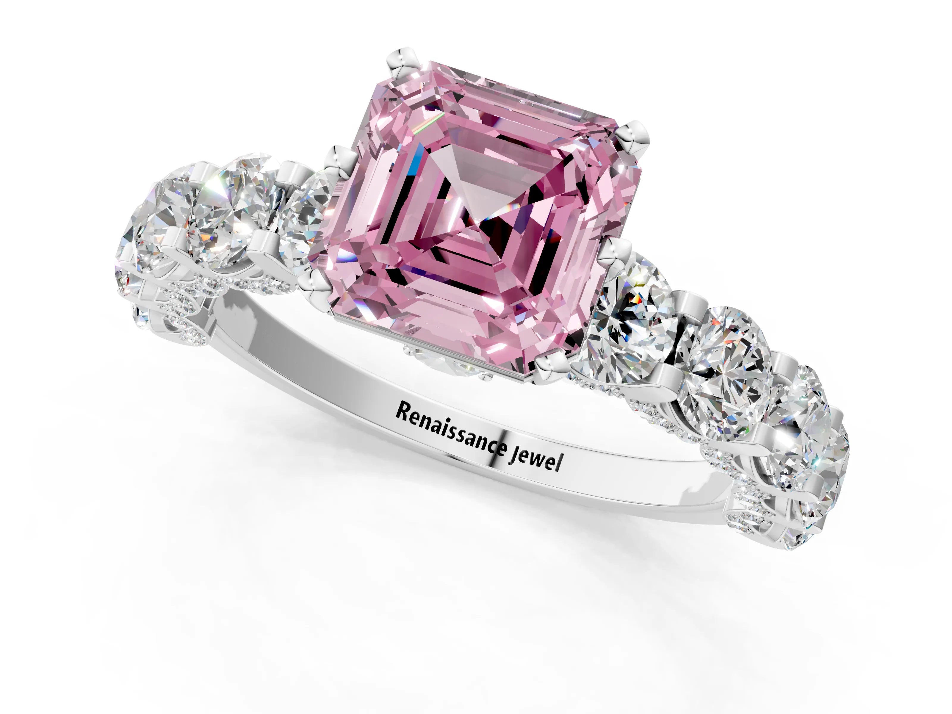 White gold Round Diamond Side Stone Engagement Ring with Six-Prong Setting_1