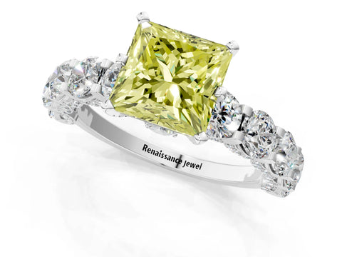 White gold Round Diamond Side Stone Engagement Ring with Six-Prong Setting_1