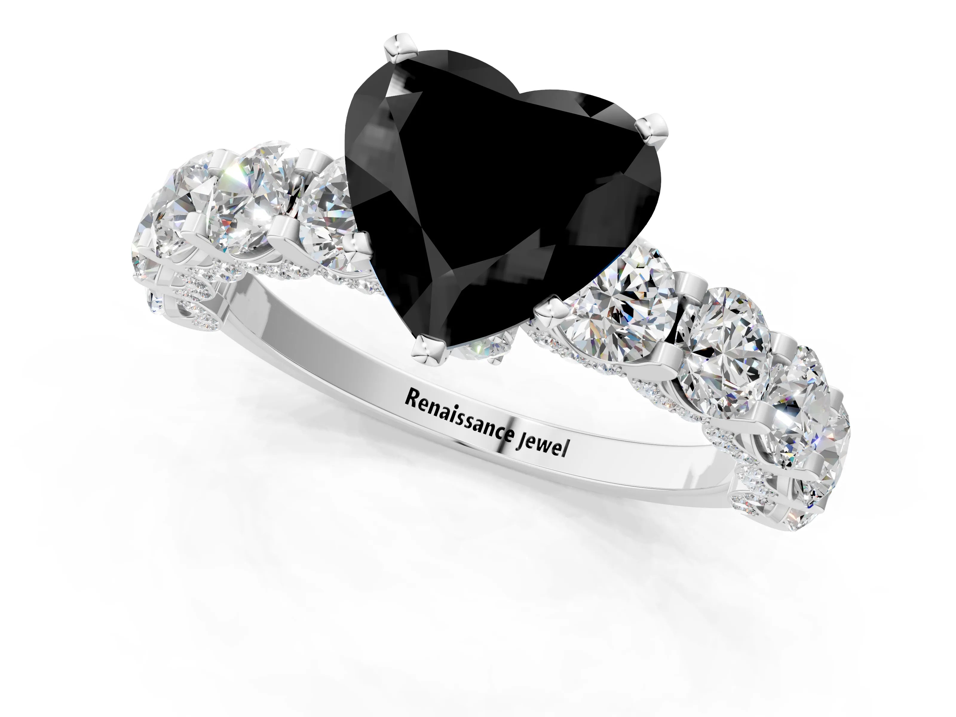 White gold Round Diamond Side Stone Engagement Ring with Six-Prong Setting_1
