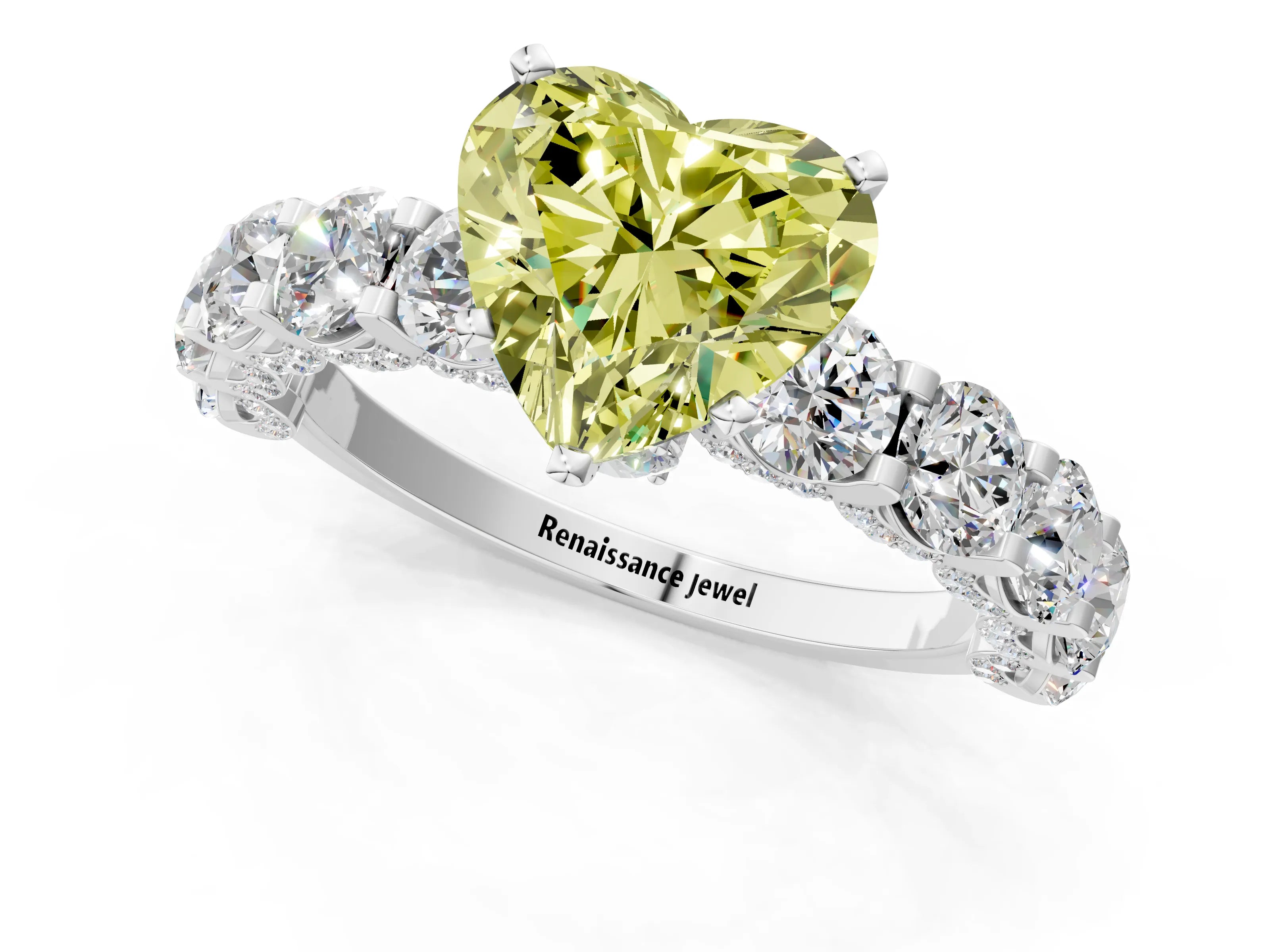 White gold Round Diamond Side Stone Engagement Ring with Six-Prong Setting_1