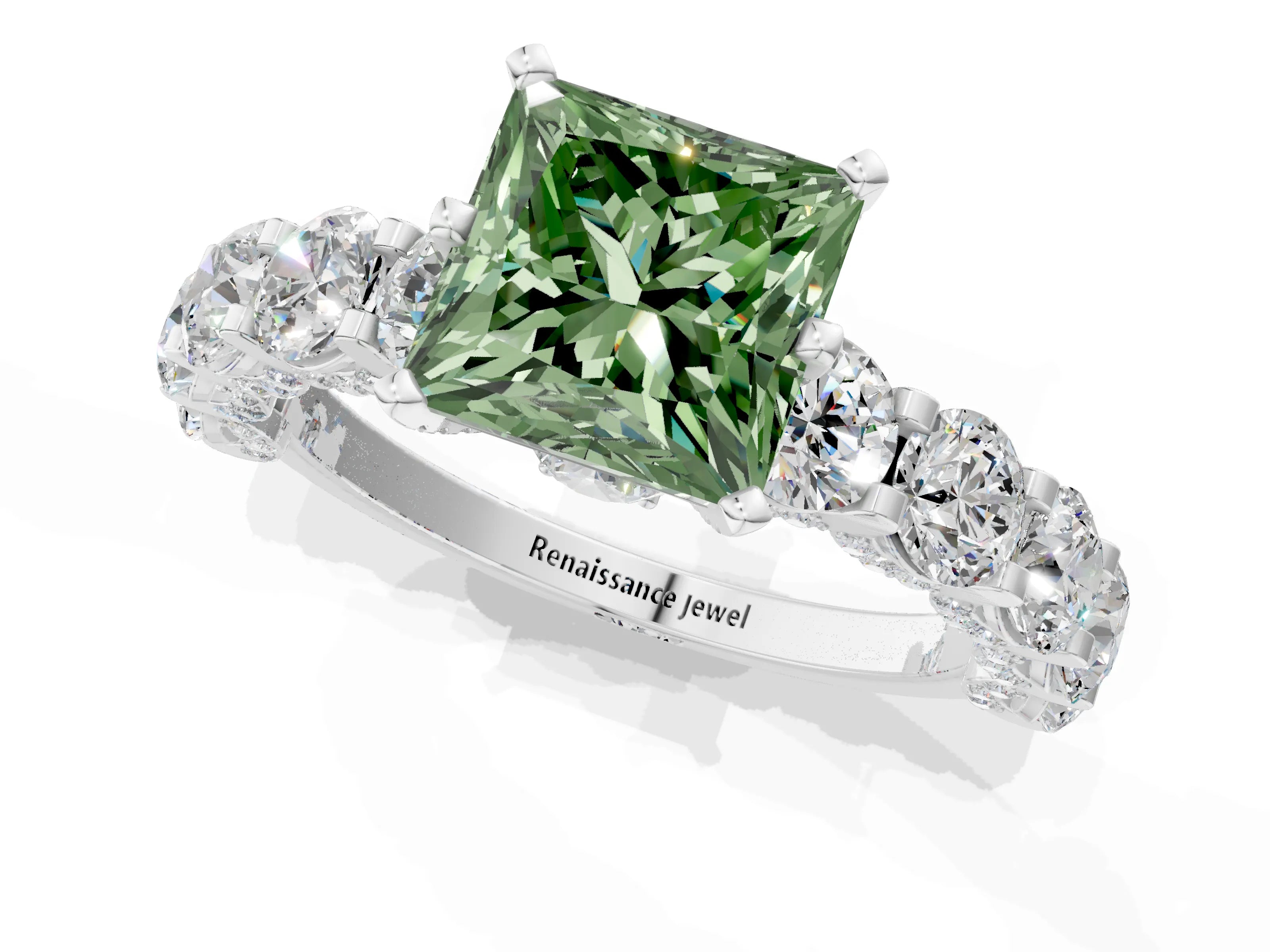 White gold Round Diamond Side Stone Engagement Ring with Six-Prong Setting_1