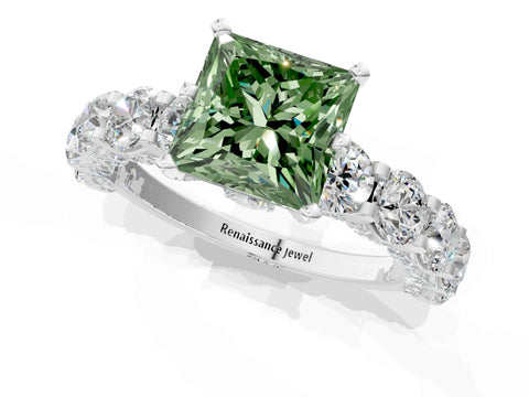 White gold Round Diamond Side Stone Engagement Ring with Six-Prong Setting_1