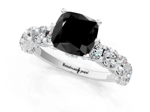 White gold Round Diamond Side Stone Engagement Ring with Six-Prong Setting_1