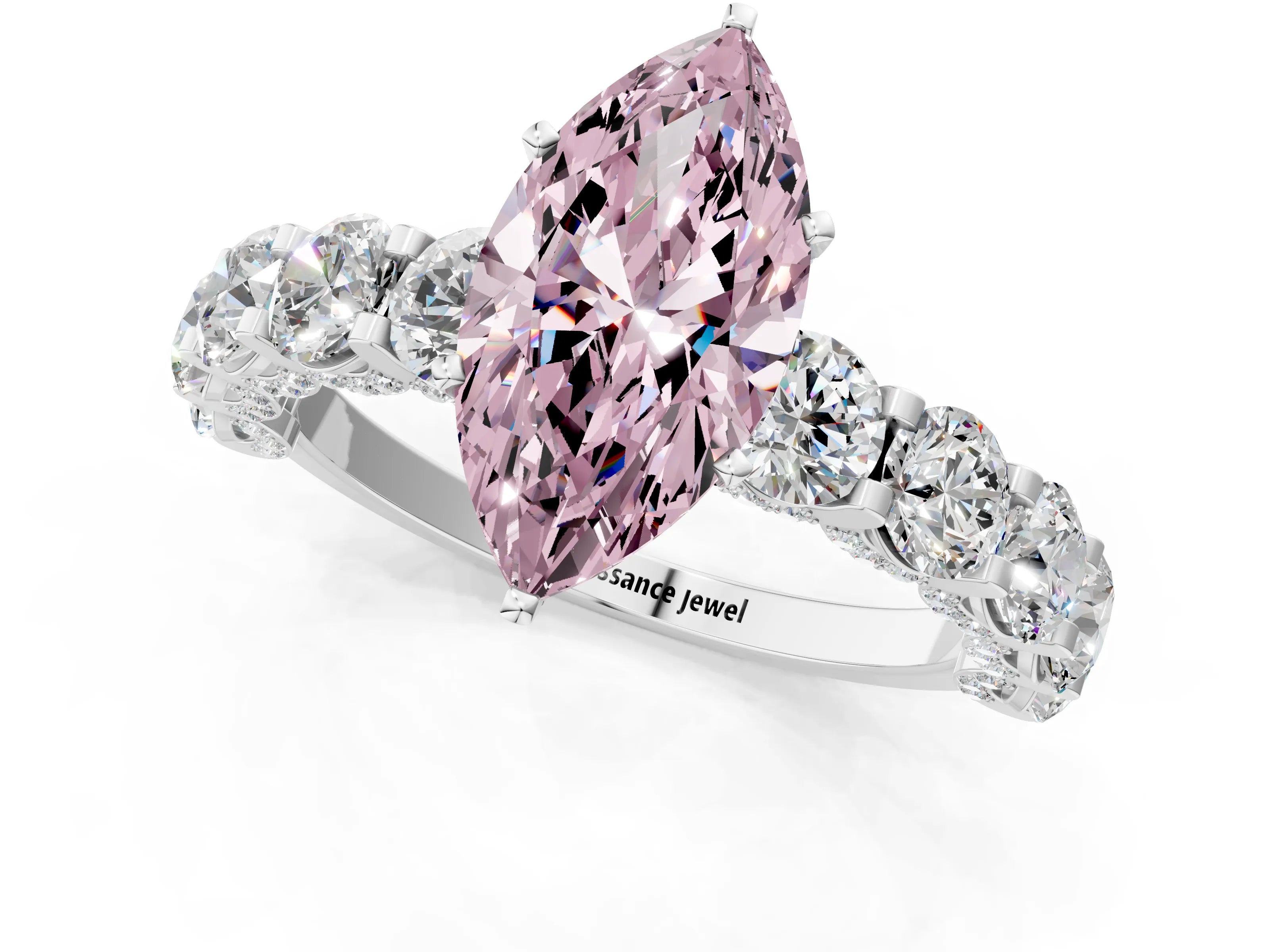 White gold Round Diamond Side Stone Engagement Ring with Six-Prong Setting_1
