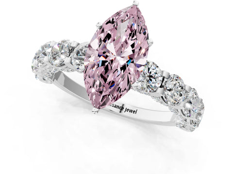 White gold Round Diamond Side Stone Engagement Ring with Six-Prong Setting_1