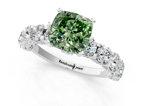 White gold Round Diamond Side Stone Engagement Ring with Six-Prong Setting_1